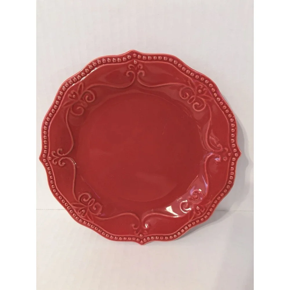 Set of 3 Pioneer Woman Red Glossy Ceramic Salad/Dessert plates Microwave Safe